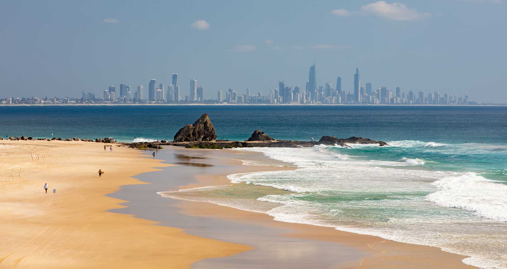 The coast at Currumbin, looking north to the Gold Coast